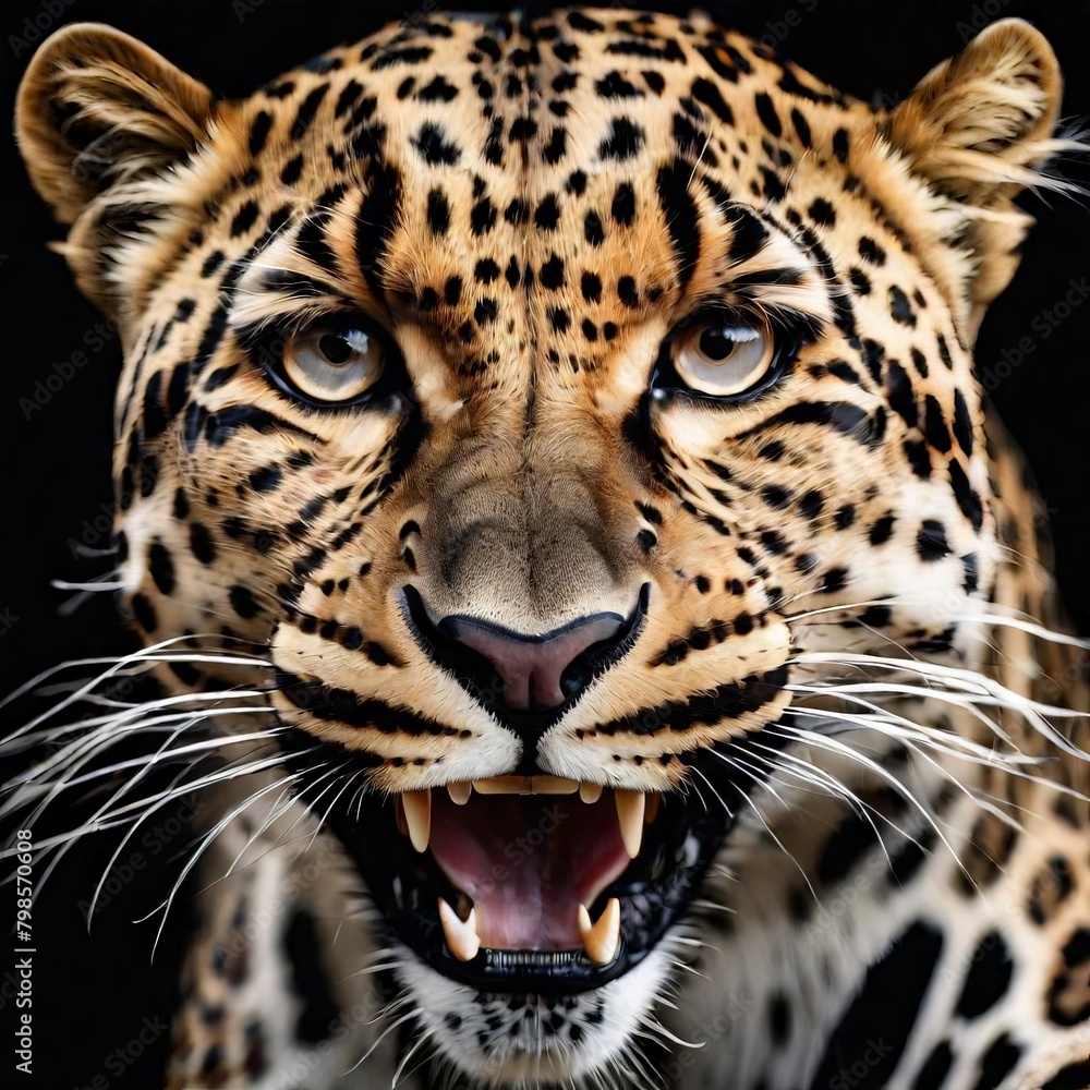 Portrait of a leopard on a black background. Studio shot. AI generated