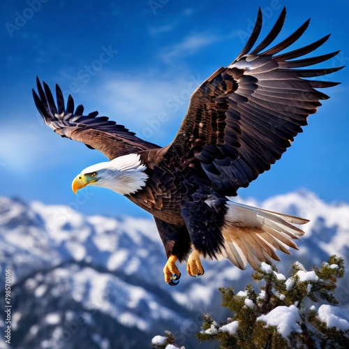 Wallpaper Mural Bald Eagle (Haliaeetus leucocephalus) flying in the snow. AI generated Torontodigital.ca