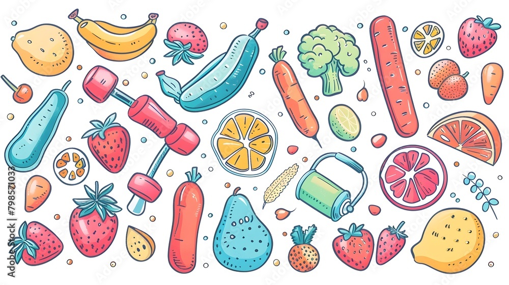 Colorful of healthy lifestyle elements conveying the idea that prevention is the best medicine Colorful of healthy lifestyle elements conveying the idea that prevention is the best medicine