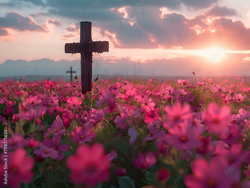 Symbol of Faith: A Field of Flowers Under the Setting Sun Symbol of Faith: A Field of Flowers Under the Setting Sun