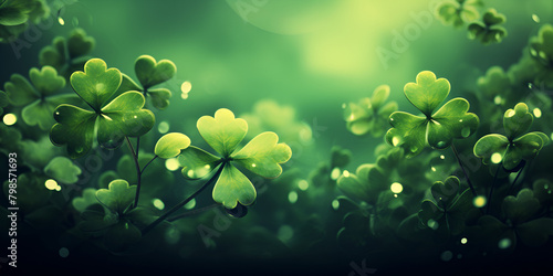 The shamrocks leavened in the background is bright green, green leaves background, A bunch of green leaves on a green background, Generative AI photo