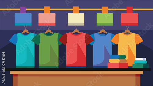 A shop display with a variety of colorful tshirts ready to be purchased by eager customers.