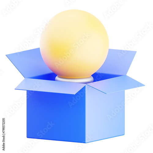 Think out of the box, creativity illustration concept. bulb and box 3d render icon. idea and innovation. © Abdulloh