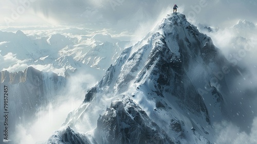misty mountain summit, climber reaching top, triumphant , Stable Diffusion © SteadFast