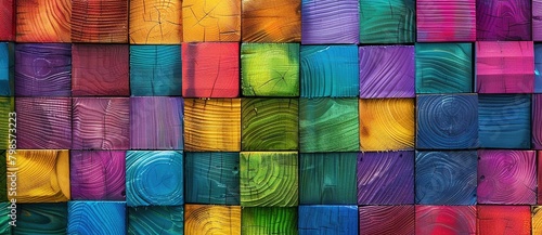 Colorful Background of Wooden Blocks Arranged in Intricate Pattern