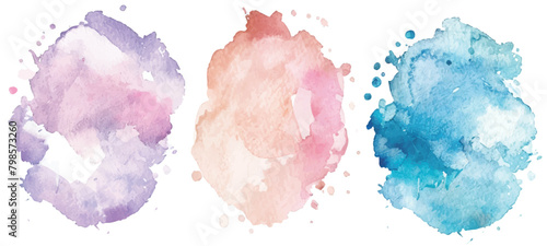 Set of soft watercolor, pastel tones on white background.