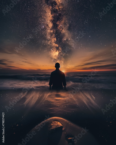Head of over thinking mind and the Galaxy out of it, fantasy creative poster, Digital art concept 