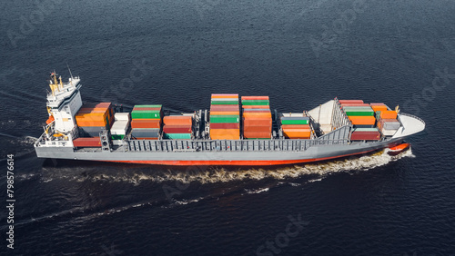 Container ship in the sea. Aerial view