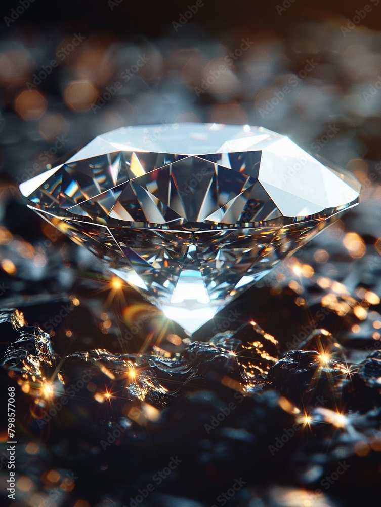 Closeup shot for the diamond with realistic, light Closeup shot for the diamond with realistic, light