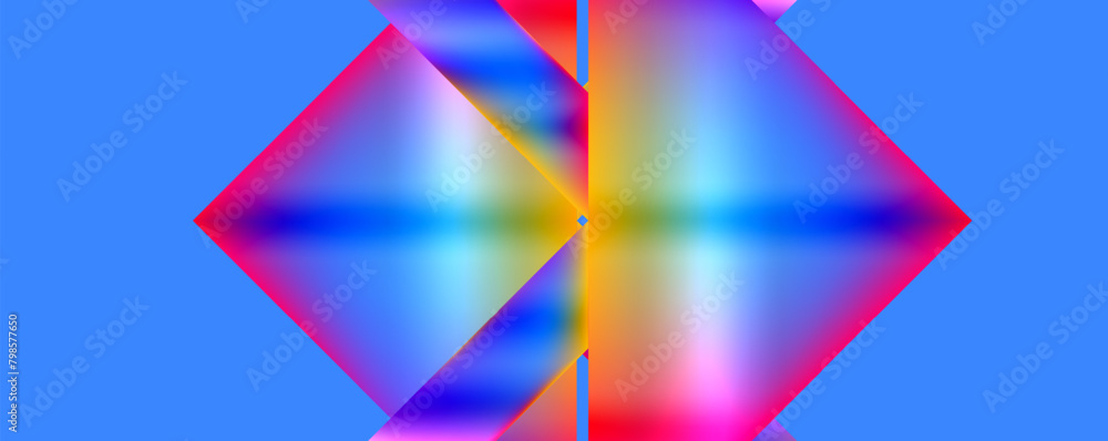 A vibrant kaleidoscope featuring colorful triangles and rectangles in electric blue and magenta hues, creating a symmetrical pattern on a blue background A vibrant kaleidoscope featuring colorful triangles and rectangles in electric blue and magenta hues, creating a symmetrical pattern on a blue background