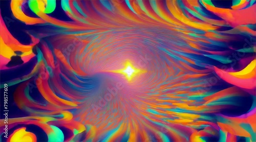 Colorful Fractal Burst Design with Orange Swirls and Rainbow Motion photo