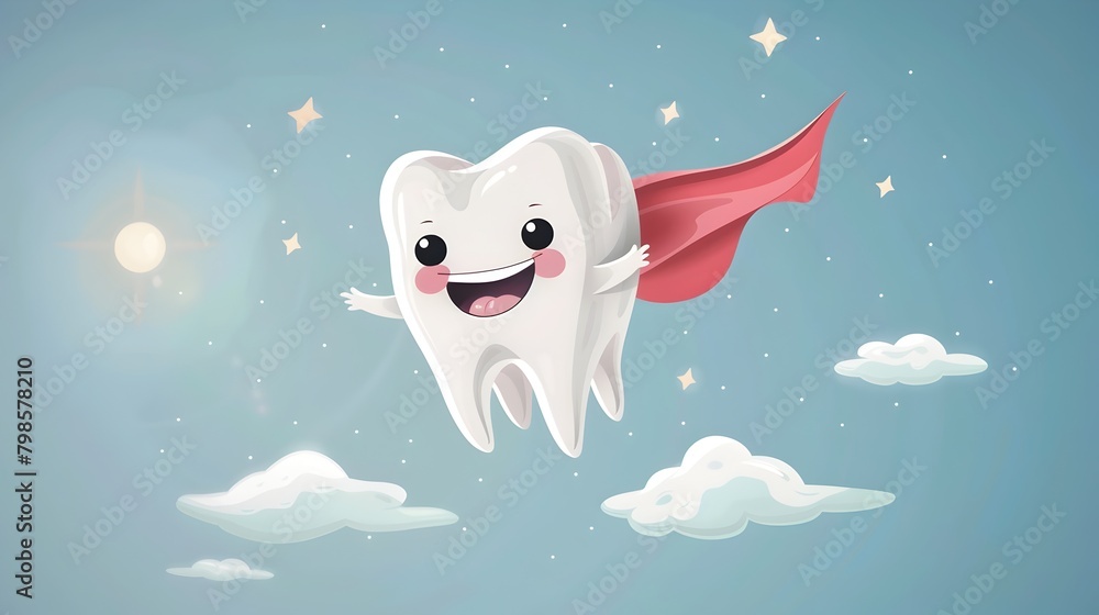 Whimsical Tooth Superhero Promoting Dental Health Initiatives - obrazy, fototapety, plakaty 