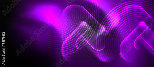 An electrifying artwork featuring a glowing wave of violet  magenta  and electric blue hues on a black background  resembling a gas pattern in water  creating a mesmerizing effect