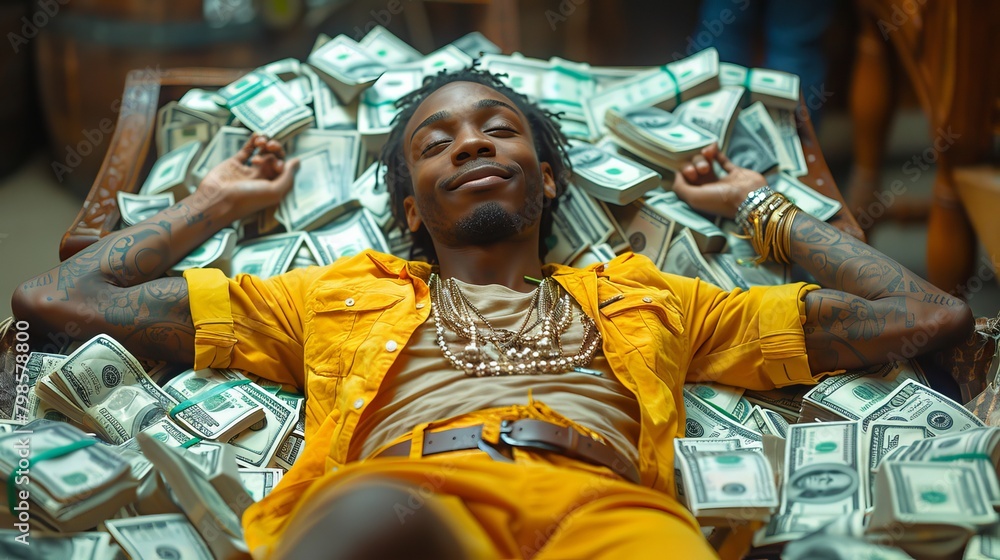 man lying on money man lying on money
