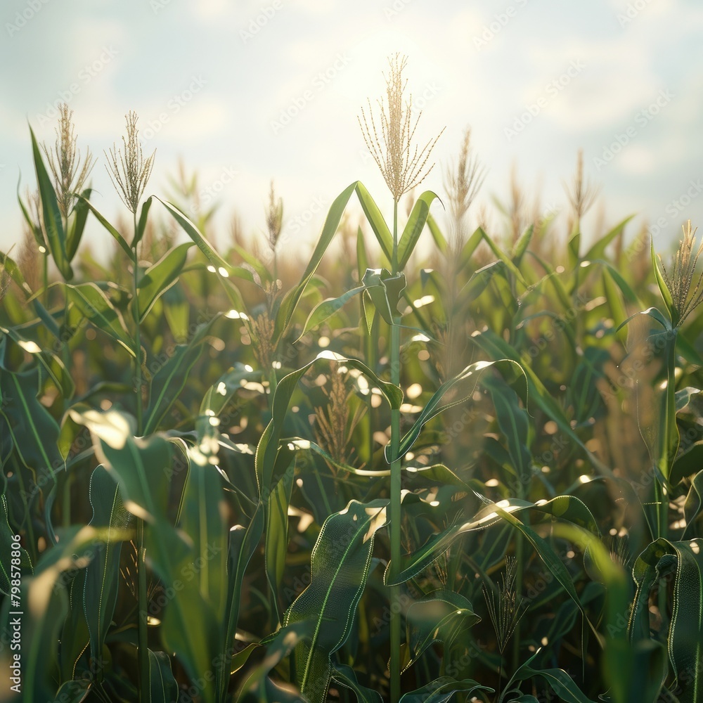 Fototapeta premium Beautiful morning sunrise over the corn field