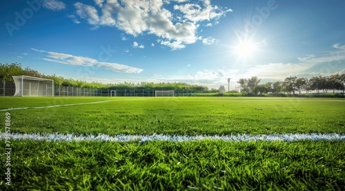 Beautiful soccer field in the day.