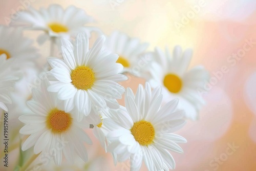 A close-up of a cluster of daisies, showcasing their innocence and purity, set against a soft, pastel-colored abstract background