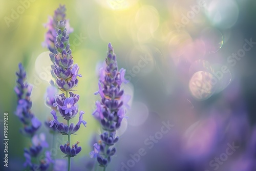 A close-up of lavender flowers, showcasing their delicate purple hues and intricate details against a soft, blurred green background