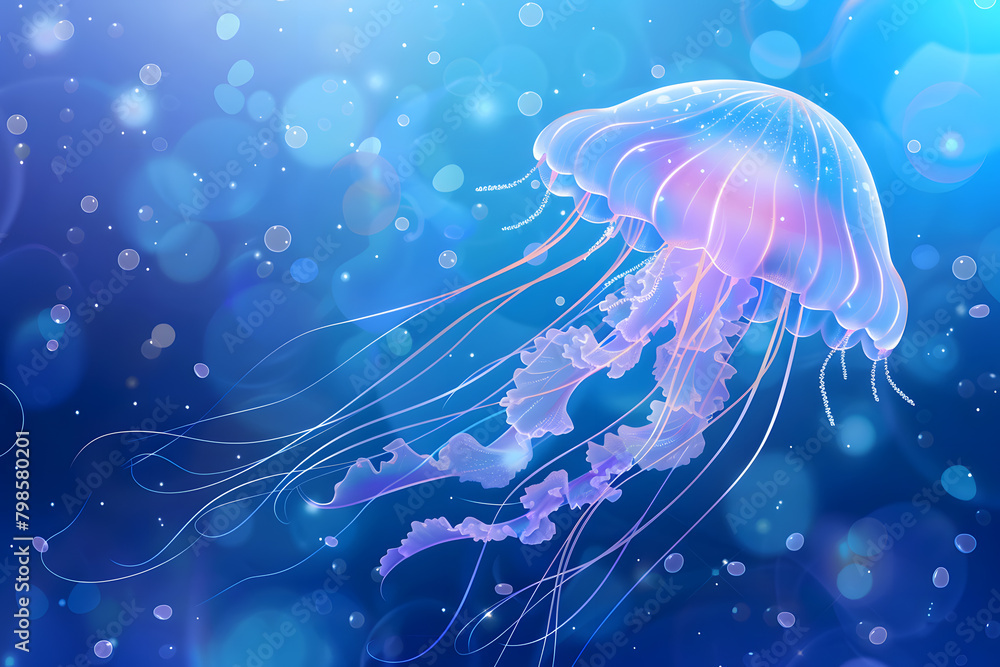 World Oceans Day, Jellyfish, To celebrate and raise awareness of the world's oceans Let's work together to conserve the sea, Template design - obrazy, fototapety, plakaty 