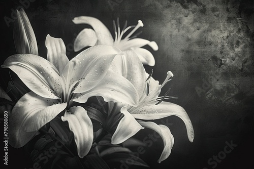 An artistic interpretation of lilies at a funeral, symbolizing peace and purity photo