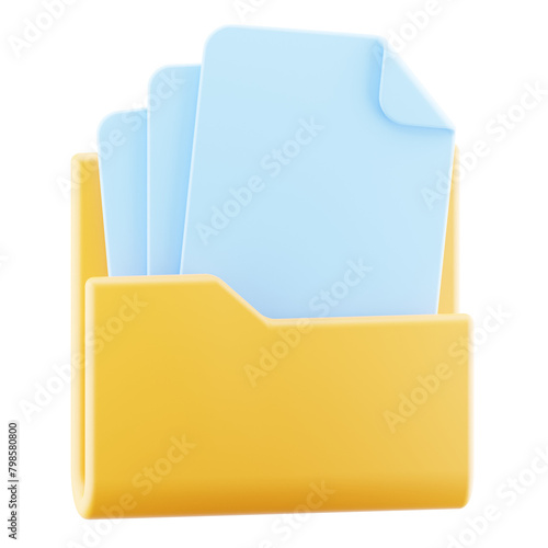 Folder and file 3d icon. business document illustration isolated.