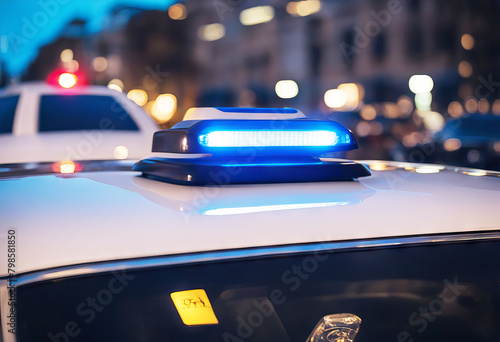 'light blue atop flasher car police ambulance emergency service lighting equipment night force surveillance urban urgency' photo