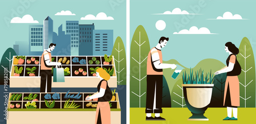 Sustainable Urban Food Market vector