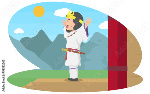 両手を広げる古墳時代の大王