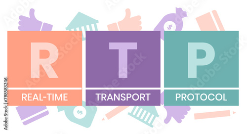 RTP - Real Time Transport Protocol acronym. business concept background. vector illustration concept with keywords and icons. lettering illustration with icon