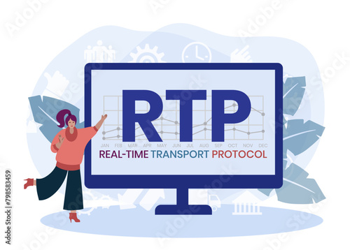 RTP - Real Time Transport Protocol acronym. business concept background. vector illustration concept with keywords and icons. lettering illustration with icon