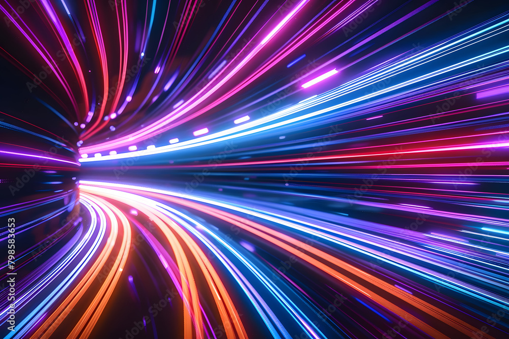 Imitation of the movement of information flow using a large number of multi-colored neon lines. Technology background Imitation of the movement of information flow using a large number of multi-colored neon lines. Technology background