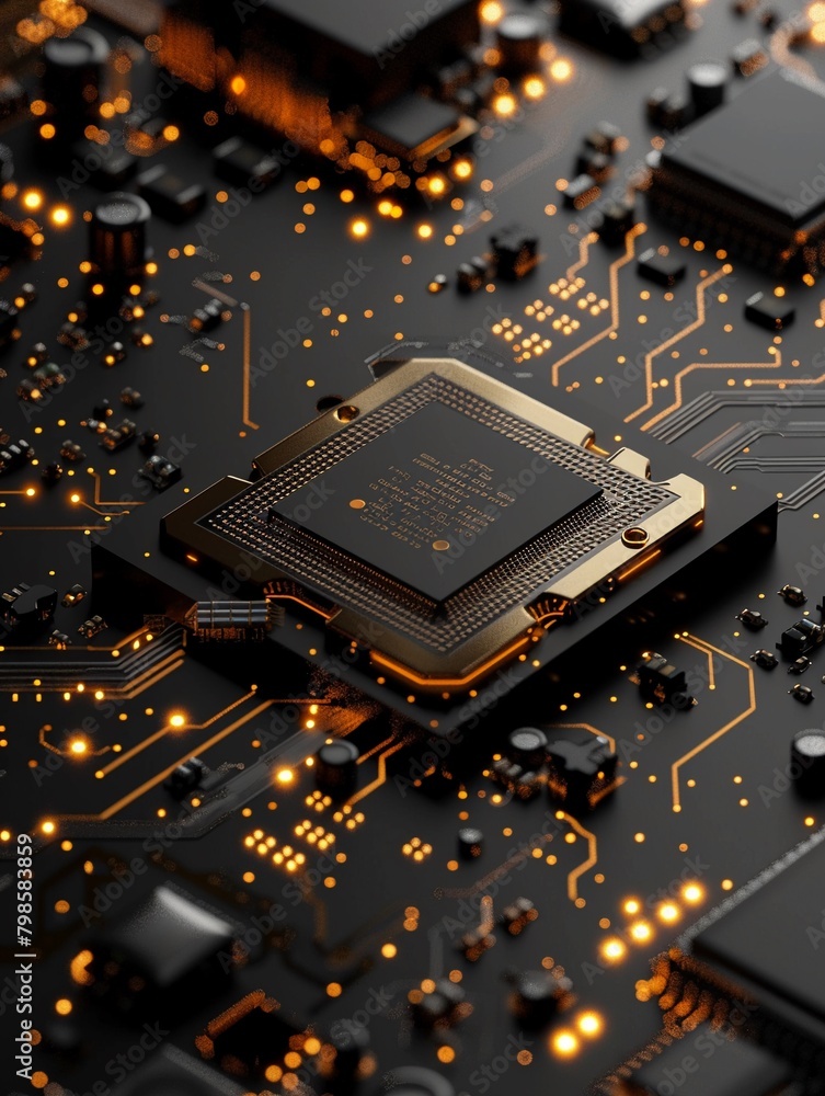 Animation of flickering computer processor integrated circuit board on black background Animation of flickering computer processor integrated circuit board on black background