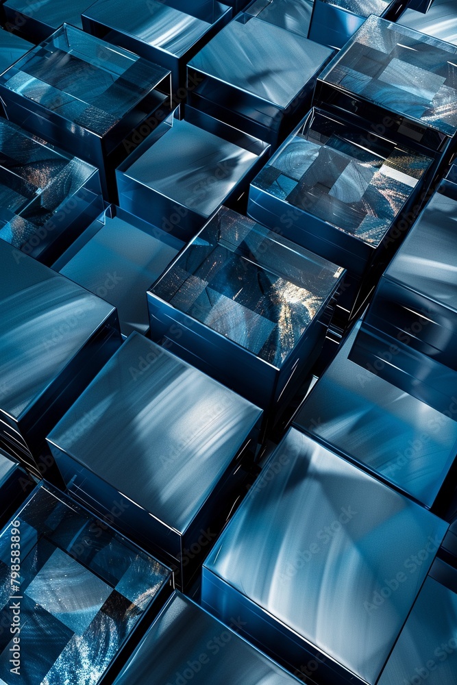 Blue and grey glossy squares abstract tech motion design Blue and grey glossy squares abstract tech motion design