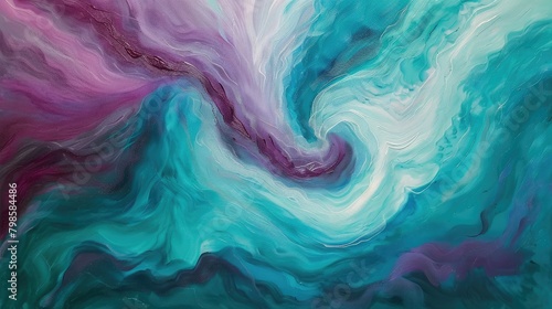 Dynamic abstract waves in iridescent shades of turquoise and magenta