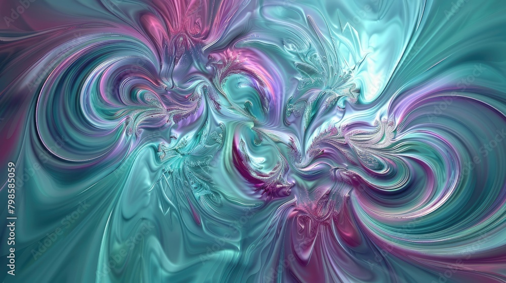 Dynamic abstract waves in iridescent shades of turquoise and magenta Dynamic abstract waves in iridescent shades of turquoise and magenta