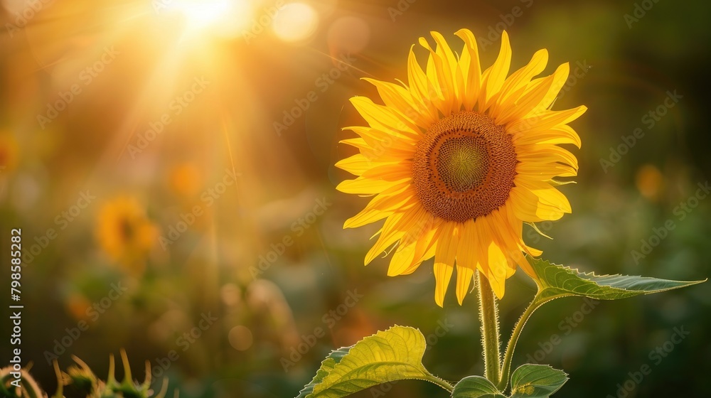 Fototapeta premium A lovely sunflower in full bloom in the natural environment