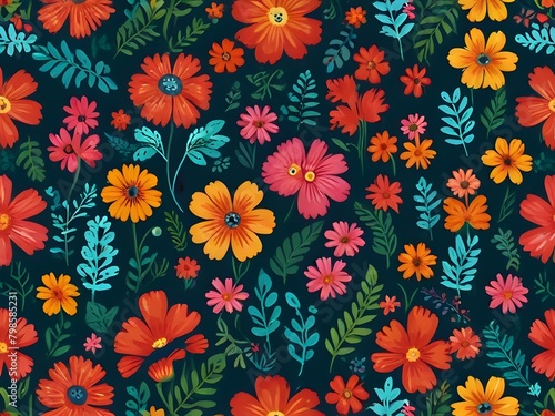 Seamless pattern with flowers. Floral Seamless Graphic Pattern for background.