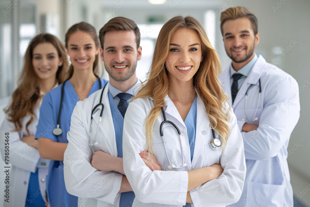 Team of Young Doctors smiling, Medical center wallpaper, happy doctor in uniform, medical doctors at clinic Team of Young Doctors smiling, Medical center wallpaper, happy doctor in uniform, medical doctors at clinic