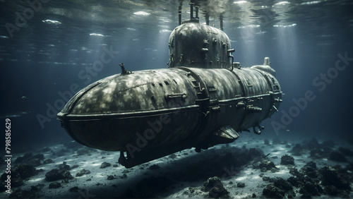 Military Submarine diving underwater  photo