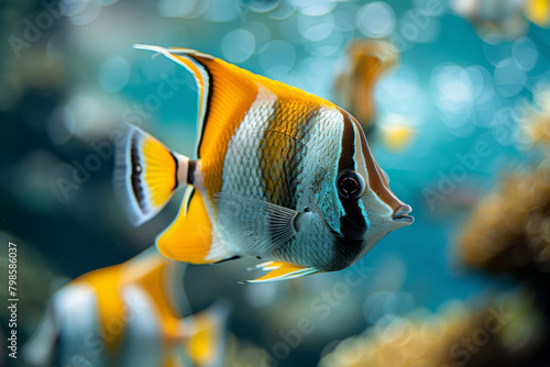 Pennant Coralfish Swimming in Blue Waters photo