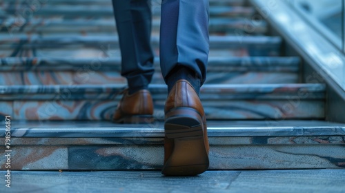 The close up picture of the person working as business person and walking to work into the stairs, the businessman require skill like management, negotiation, marketing and the communication. AIG43.