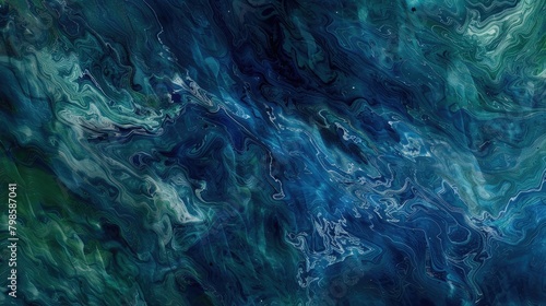 Fluid motion waves in a cosmic palette of indigo and cosmic green