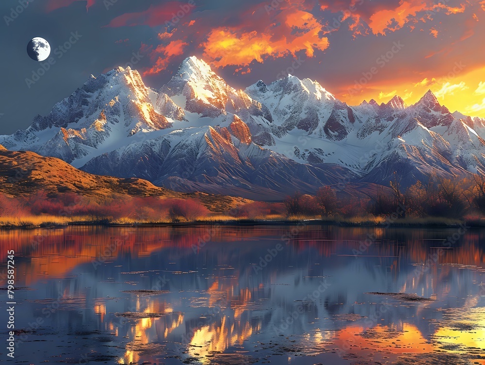 Vibrant Colors and Tranquil Reflection in Dramatic Landscape