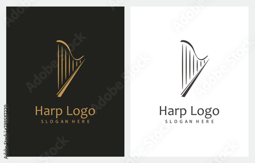 Harp Lyre gold logo design icon vector illustration photo
