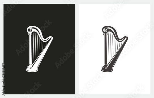 Harp Lyre gold logo design icon vector illustration