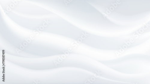 Horizontal background with abstract blurred white waves of gradient color. Smooth light monochrome texture. Elegant and feminine vector banner back design, modern empty template.