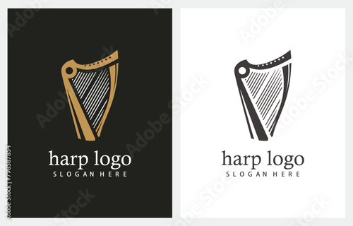 Harp Lyre gold logo design icon vector illustration