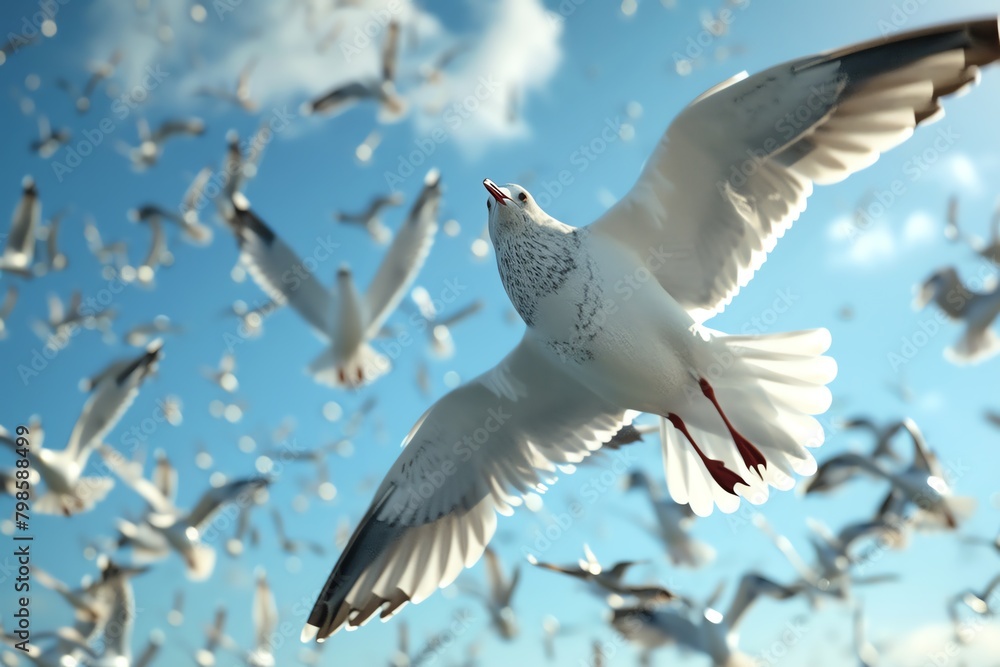 Bring to life the dynamic movement of birds in a wide-angle view using digital CG 3D techniques to render each feathery detail with photorealistic precision