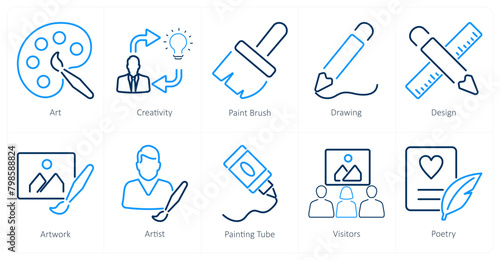 A set of 10 art icons as art, creativity, paint brush