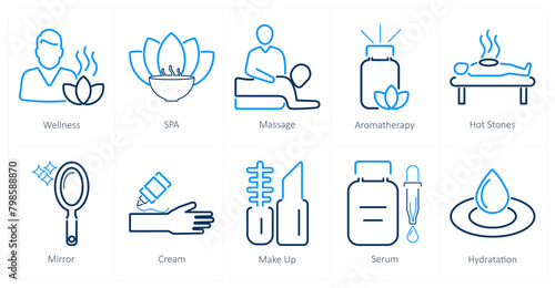 A set of 10 beauty and spa icons as wellness, spa, massage